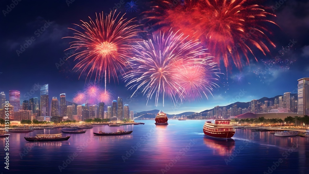 Obraz premium Fireworks to celebrate the New Year, Countdown Created with Generative AI technology.