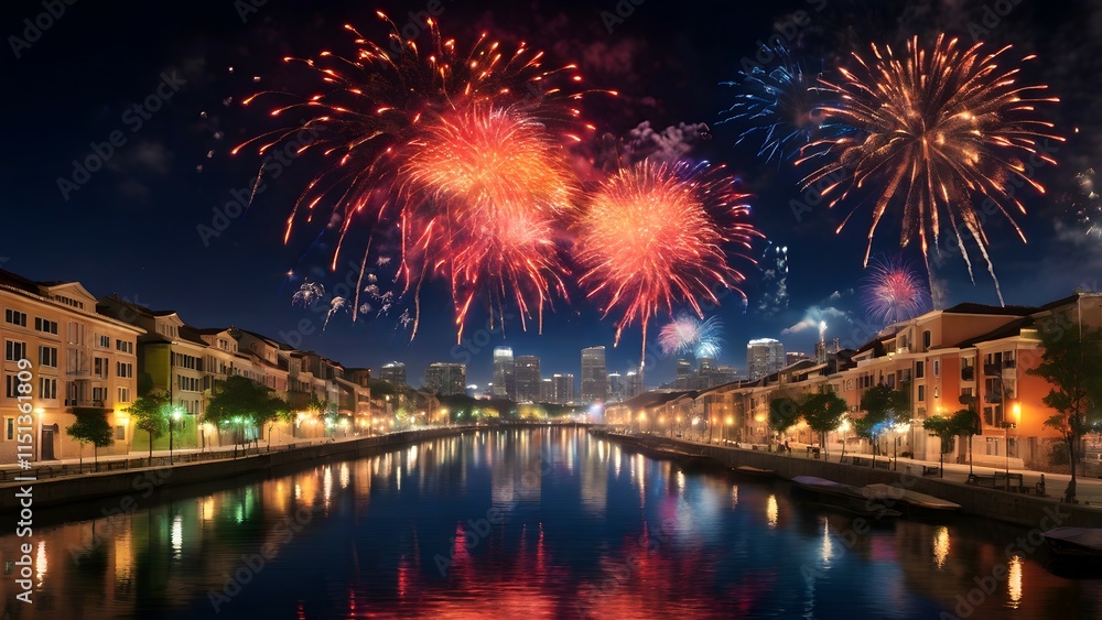 Fototapeta premium Fireworks to celebrate the New Year, Countdown Created with Generative AI technology.