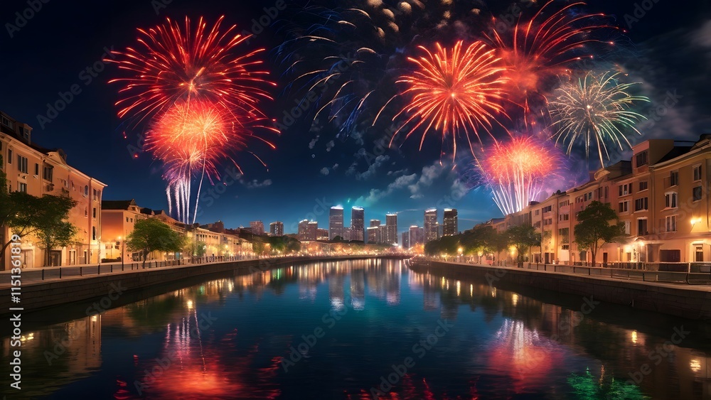 Fototapeta premium Fireworks to celebrate the New Year, Countdown Created with Generative AI technology.