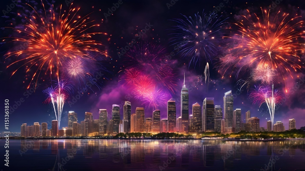 Fototapeta premium Fireworks to celebrate the New Year, Countdown Created with Generative AI technology.