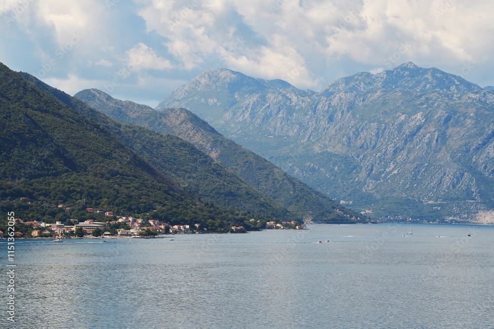 Montenegro mountains over Bay of Kotor view Montenegro mountains over Bay of Kotor view