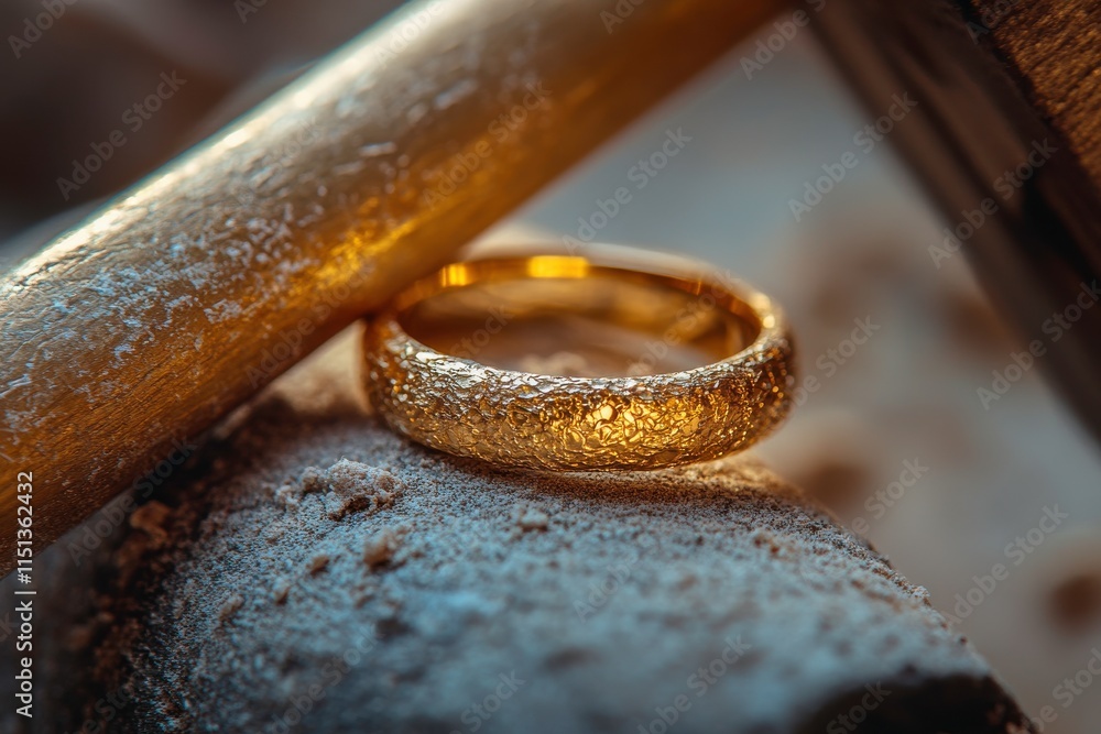 Fototapeta premium Close-Up of Hammered Gold Ring on Surface