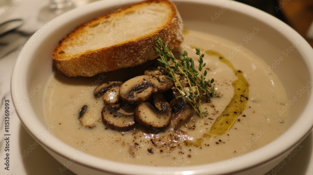 Creamy Mushroom Soup with Toasted Bread Creamy Mushroom Soup with Toasted Bread