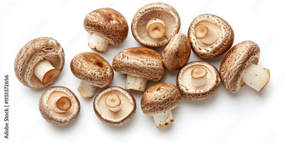 Isolated champignon mushrooms displayed on a clean white background, showcasing the unique characteristics and textures of champignon mushrooms for culinary and decorative use. Isolated champignon mushrooms displayed on a clean white background, showcasing the unique characteristics and textures of champignon mushrooms for culinary and decorative use.