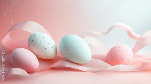 Pastel Easter Eggs Nestled In Delicate Pink Ribbon