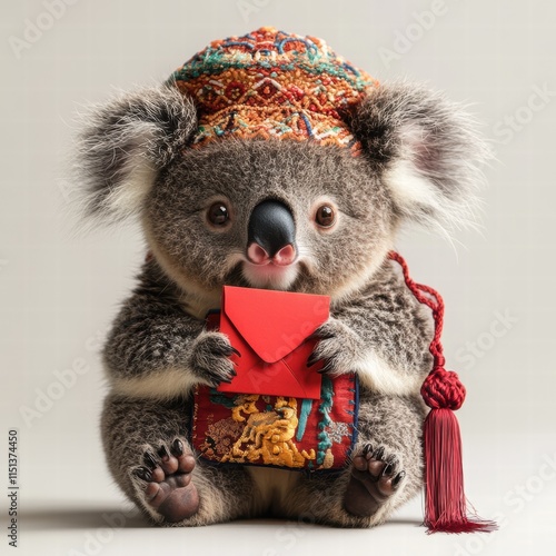 Chubby koala celebrates chinese new year indoor setting cozy environment whimsical concept photo