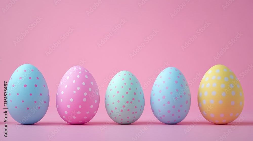 Pastel Polka Dotted Easter Eggs On Pink Background Pastel Polka Dotted Easter Eggs On Pink Background
