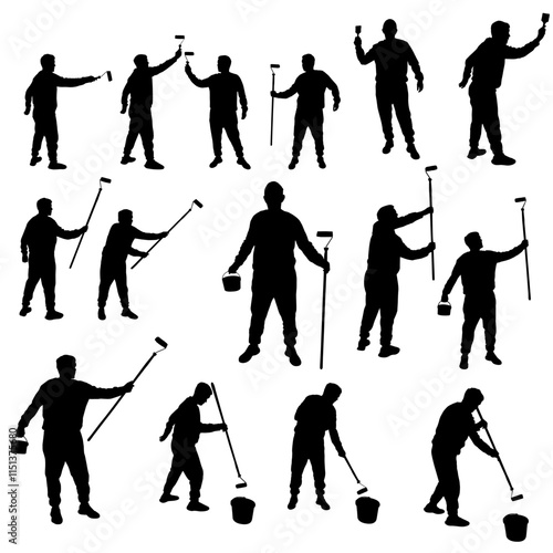 Wall painter vector silhouettes