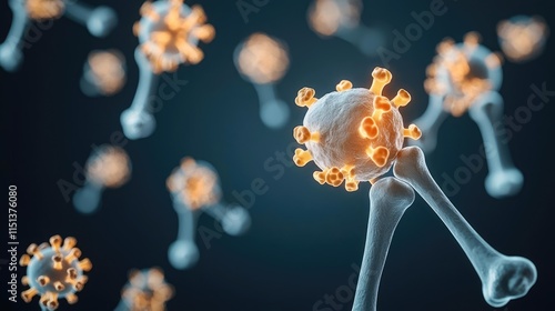 Arthritis disease idea. Visual representation of viruses in a microscopic view, showcasing intricate details.