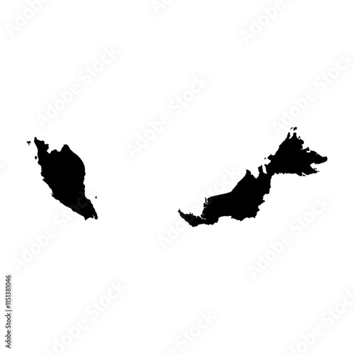 Malaysia high detailed vector representation of country silhouette in solid black on white background. For educational, decorative, or informational use showcasing the national outline.