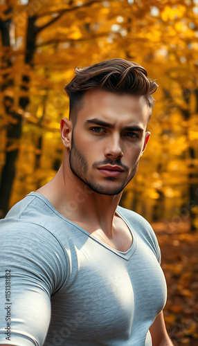 a handsome man in autumn