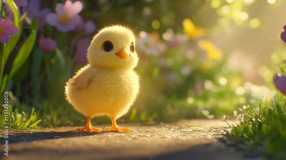 Adorable Fluffy Chick in a Sunny Garden Adorable Fluffy Chick in a Sunny Garden