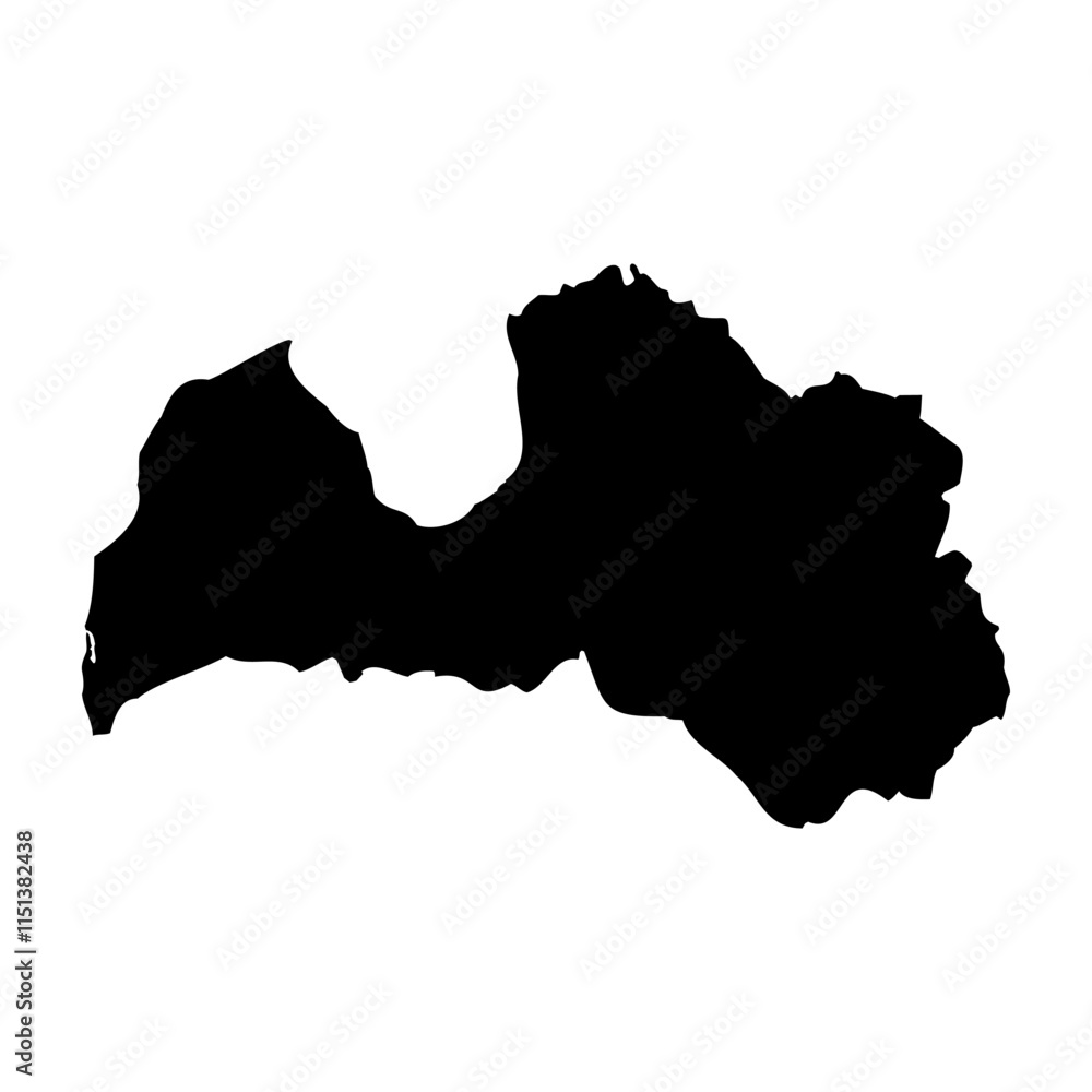 Latvia high detailed vector representation of country silhouette in solid black on white background. For educational, decorative, or informational use showcasing the national outline. Latvia high detailed vector representation of country silhouette in solid black on white background. For educational, decorative, or informational use showcasing the national outline.