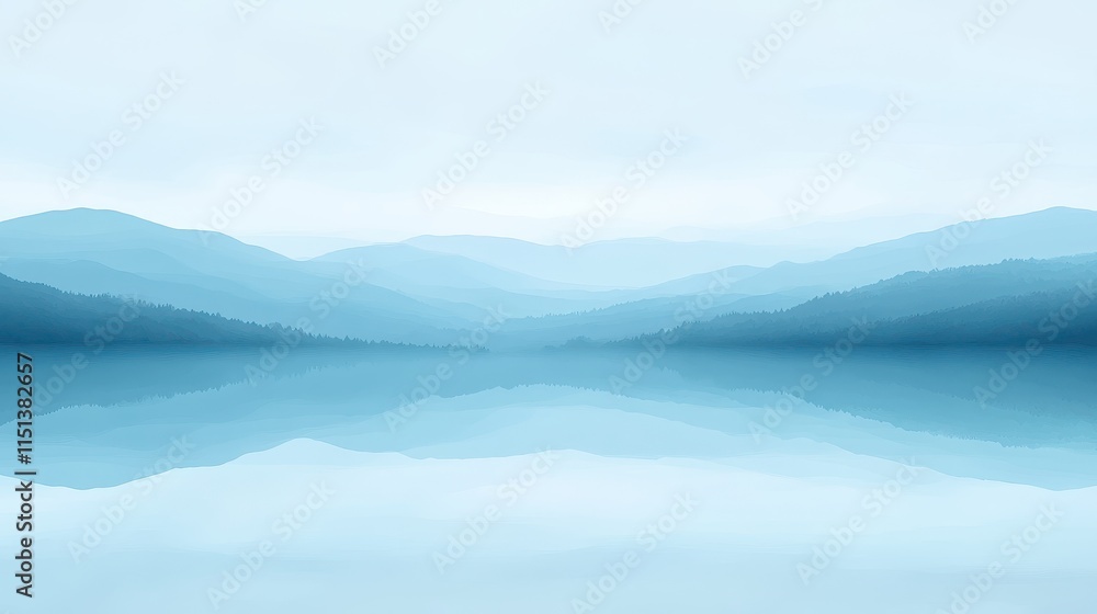 Serene Blue Mountains Reflected In Calm Water Serene Blue Mountains Reflected In Calm Water
