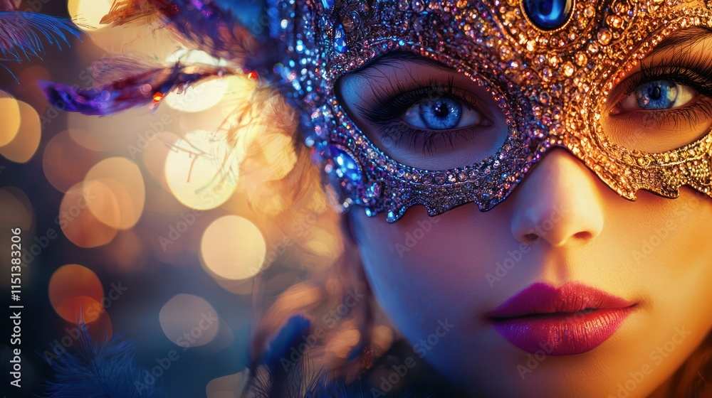 close-up of a woman in a decorative mask with vibrant colors close-up of a woman in a decorative mask with vibrant colors