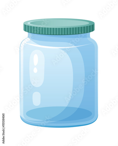Empty blue glass jar. Cartoon illustration.