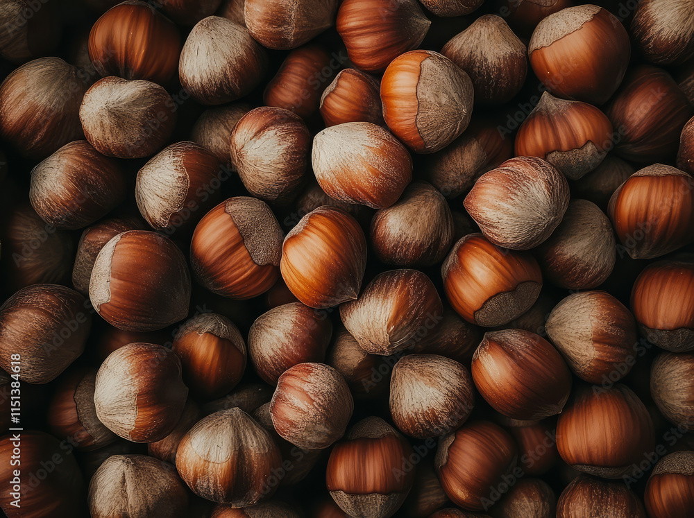 pile of hazelnuts in close up, showcasing their rich textures and colors, perfect for culinary use or as natural decoration pile of hazelnuts in close up, showcasing their rich textures and colors, perfect for culinary use or as natural decoration