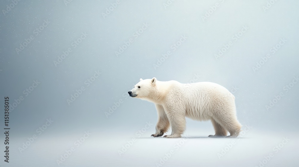 Fototapeta premium Majestic Polar Bear Walking in Minimalist Setting