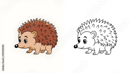 Adorable Cartoon hedgehog - Colored and Outline Illustration