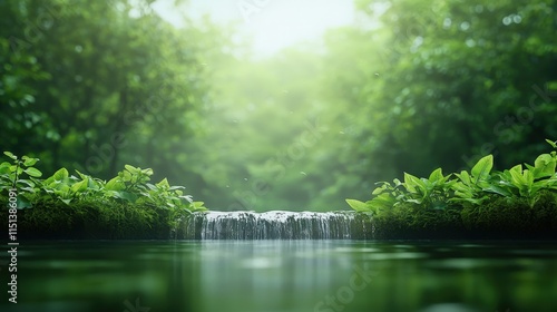 Tranquil Stream in Lush Green Forest Setting photo