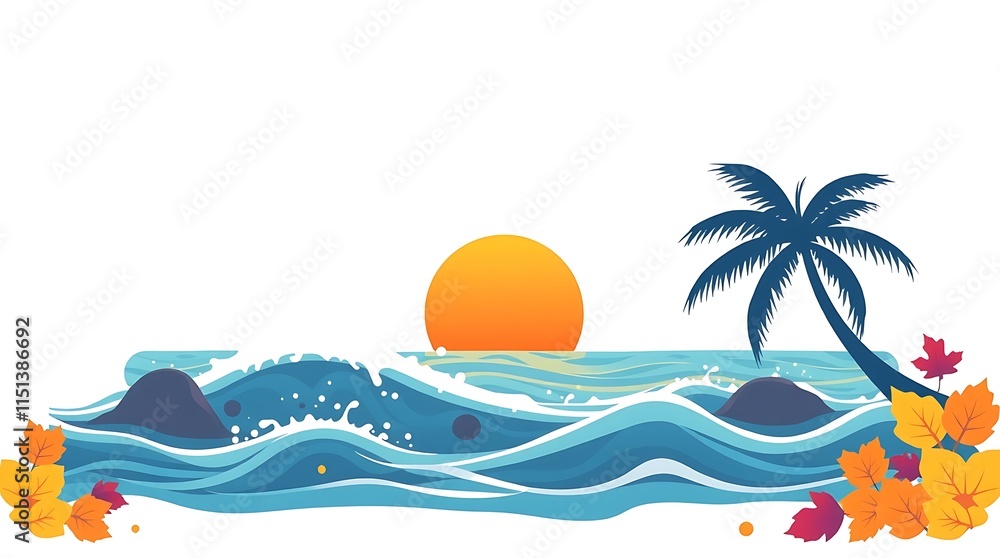 Fototapeta premium Wave illustration with boat