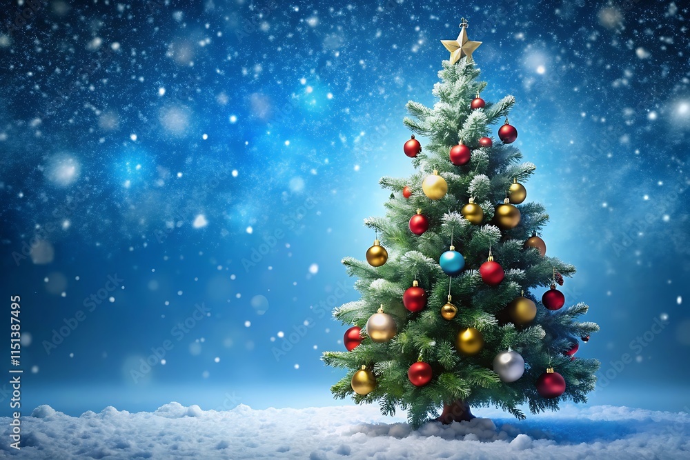 Obraz premium Holiday Tree With Ornaments. Glow. Sparkle. Charm. Festive. Joy. Christmas decor, snowy ornaments, winter charm, holiday glow, festive tree, seasonal sparkle.