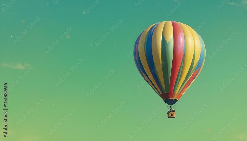 Fototapeta premium Colorful hot air balloon flying in the sky, vibrant travel adventure concept