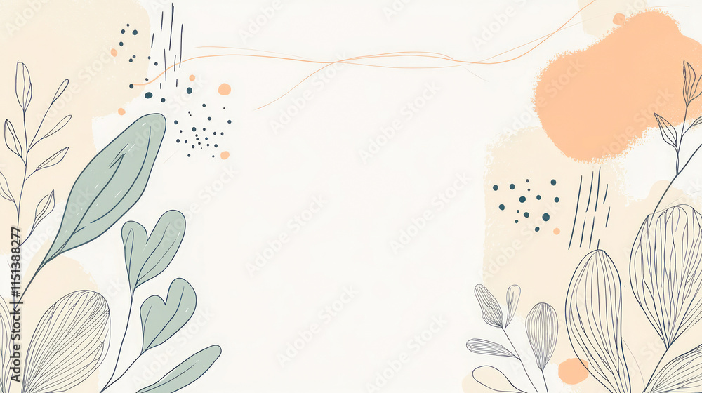 Abstract botanical art with leaf illustrations and pastel accents Abstract botanical art with leaf illustrations and pastel accents