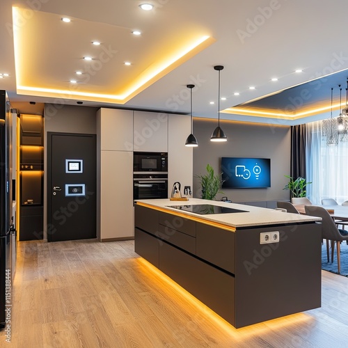 Smart home equipped with Wi-Fi connectivity and smart appliances.  photo