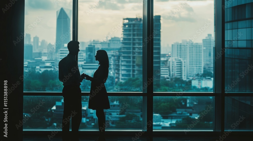 Professional business team engaged in a collaborative discussion in a modern office space with large glass windows and a bright urban skyline in the background, capturing a dynamic corporate environme Professional business team engaged in a collaborative discussion in a modern office space with large glass windows and a bright urban skyline in the background, capturing a dynamic corporate environme