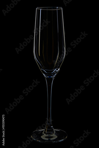 empty champagne flute glass on black background