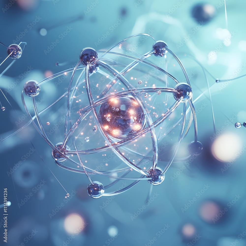 Obraz premium Futuristic 3D Molecular Model with Glowing Atoms