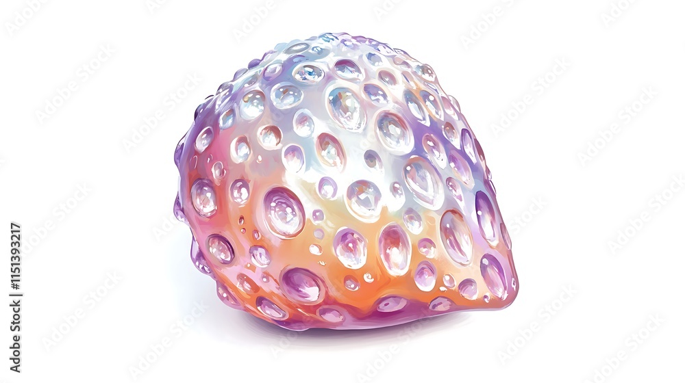 Iridescent, abstract strawberry with dew drops, isolated on white background. Iridescent, abstract strawberry with dew drops, isolated on white background.