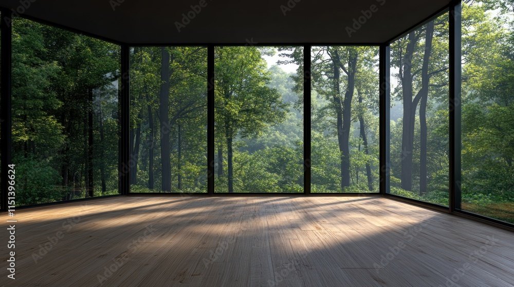 Serene Forest View from Minimalist Room Serene Forest View from Minimalist Room