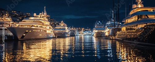 A dazzling marina in Monaco filled with luxury yachts and glowing lights