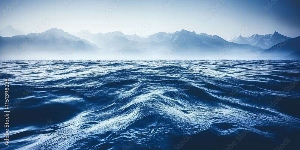 Serene Ocean Waves Misty Mountain Range Landscape Serene Ocean Waves Misty Mountain Range Landscape