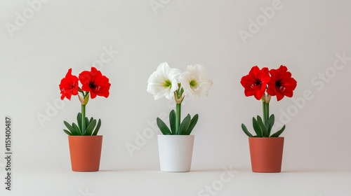 Wallpaper Mural Colorful arrangement of red and white amaryllis flowers in pots Torontodigital.ca