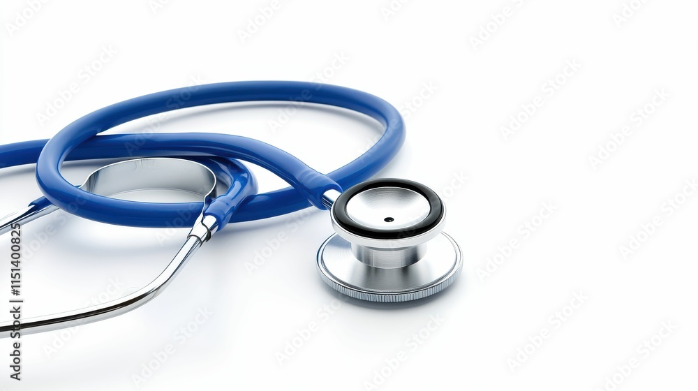 A blue stethoscope is on a white background A blue stethoscope is on a white background