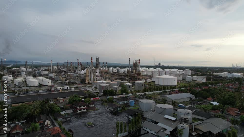 Biggest Fuel terminal in Indonesia, View of tank with oil refinery and petrochemical industrial plant Biggest Fuel terminal in Indonesia, View of tank with oil refinery and petrochemical industrial plant