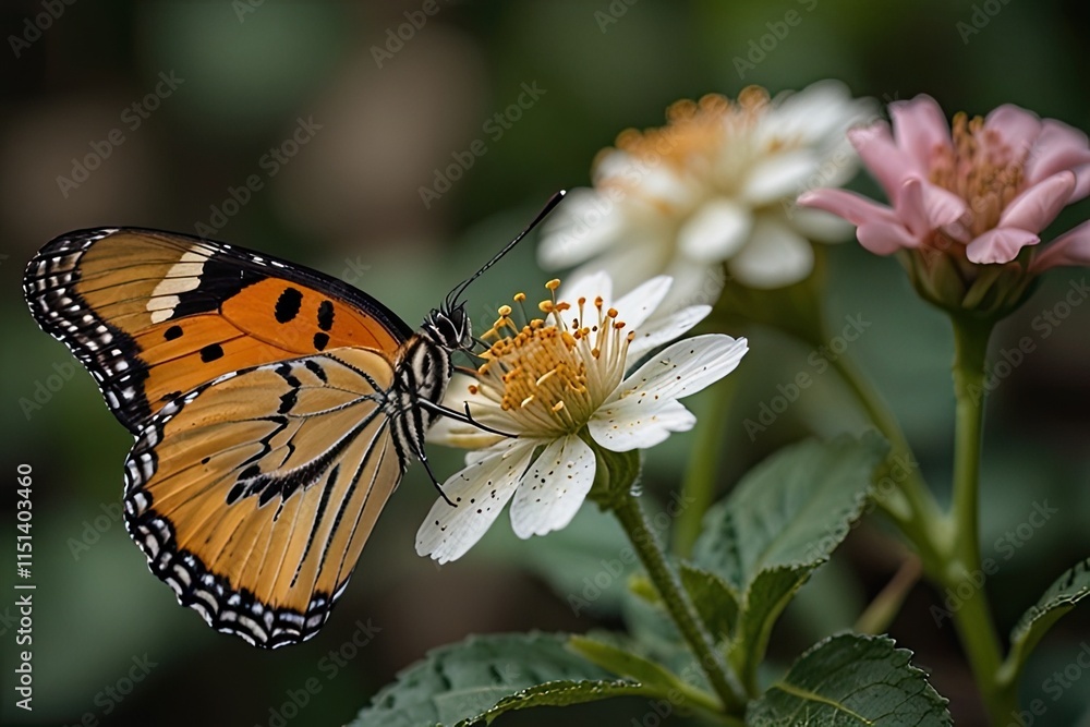 Monarch butterfly on a flower with colorful wings in a beautiful garden during summer Monarch butterfly on a flower with colorful wings in a beautiful garden during summer