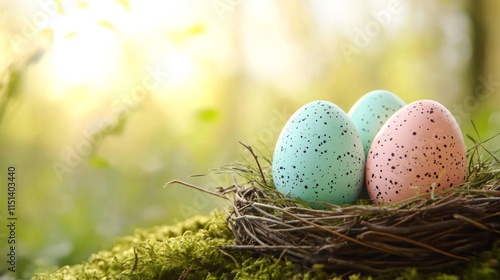 Pastel Easter Eggs Nestled In Spring Nest