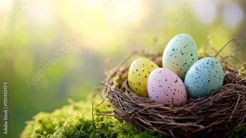 Pastel Easter Eggs Nestled In A Bird Nest