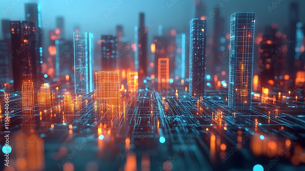 Vibrant Futuristic city with Glowing digital structures illuminated pathways for symbolize technological advancement. Vibrant Futuristic city with Glowing digital structures illuminated pathways for symbolize technological advancement.