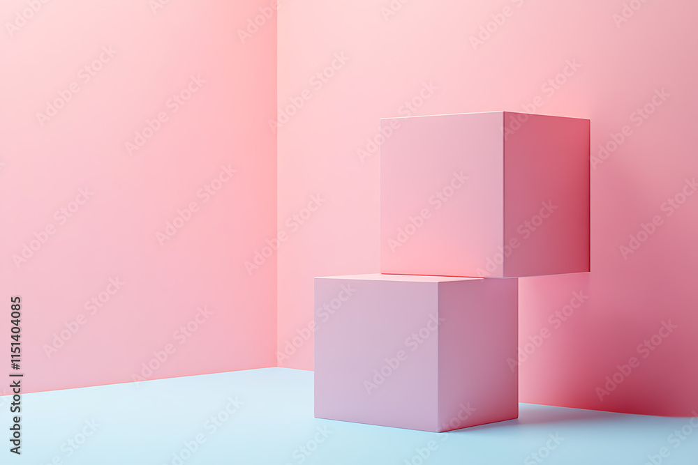 Pink Geometric Display Cubes - Minimalist Background Pink Geometric Display Cubes - Minimalist Background