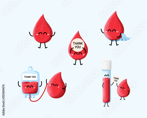 Set of hand drawn cute blood characters