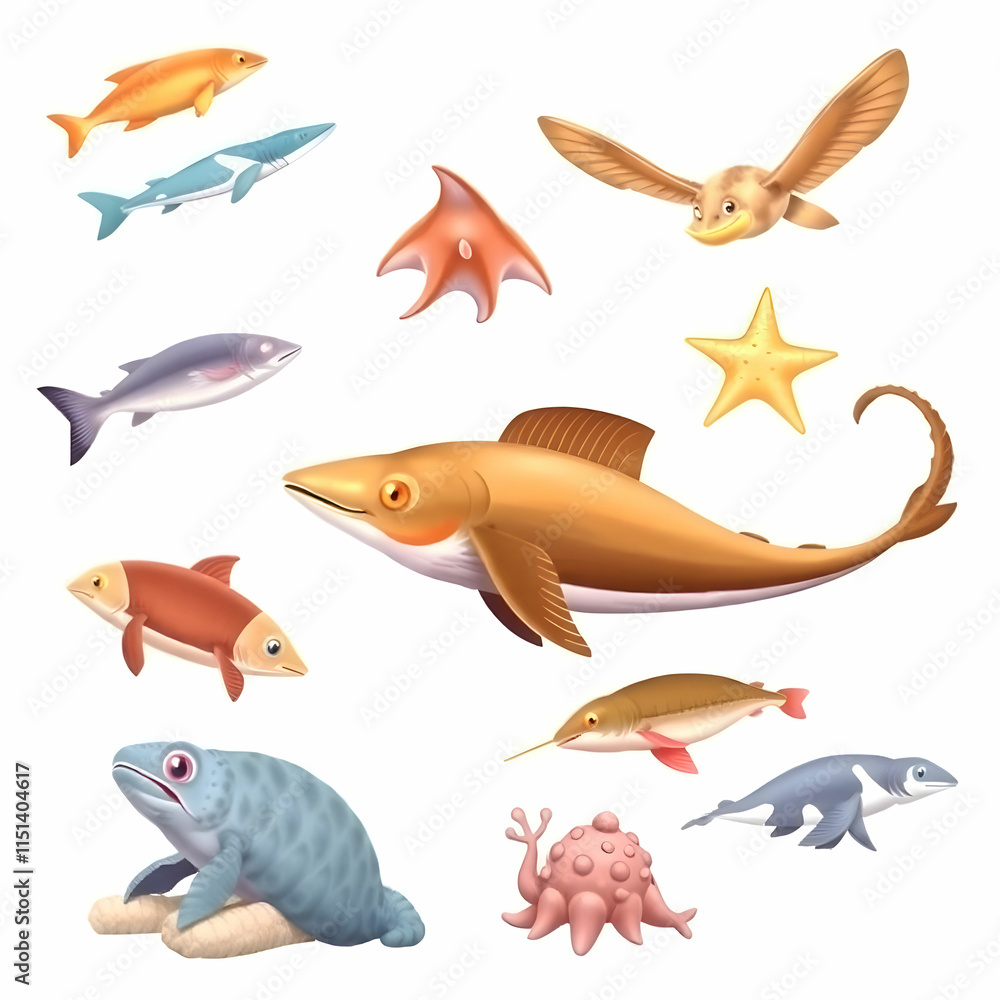 Isolated set of sea animals Isolated set of sea animals