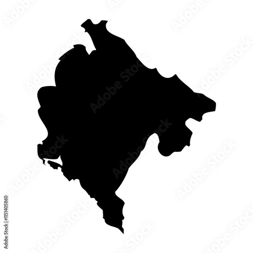 Montenegro high detailed vector representation of country silhouette in solid black on white background. For educational, decorative, or informational use showcasing the national outline. photo