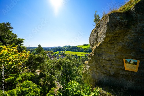 View of the Lange Stein rock near Ober-Werbe. Landscape at the viewpoint of the Langenstein rock.
 photo