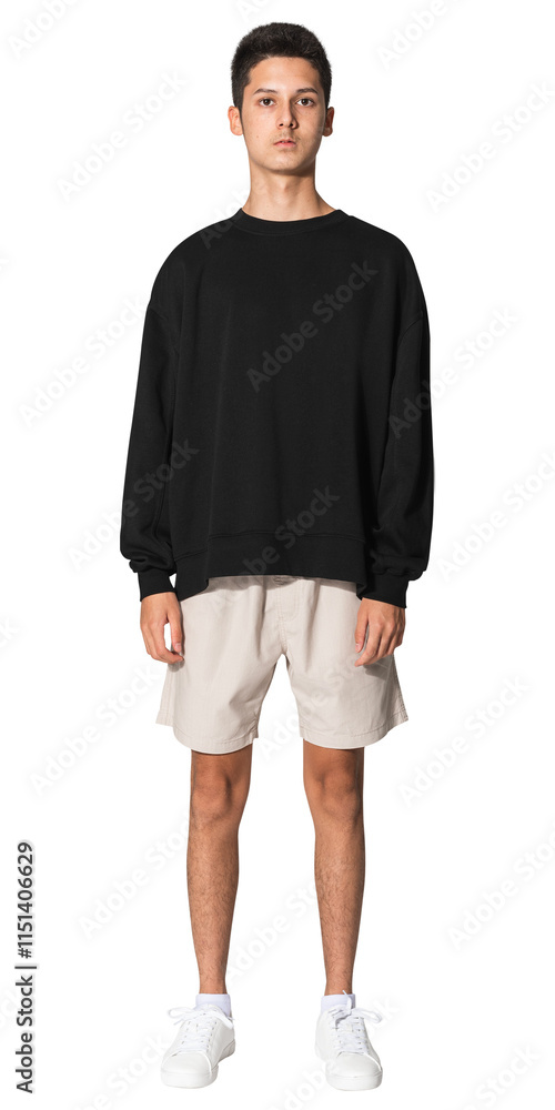 Png teenage boy mockup in black sweater apparel shoot Png teenage boy mockup in black sweater apparel shoot