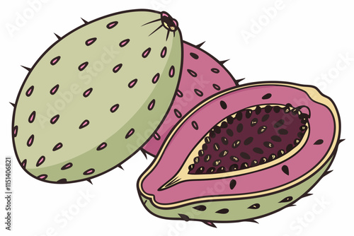 Cactus Fruit (Prickly Pear) - Oval fruit with small spines or dots vector silhouette on a white background